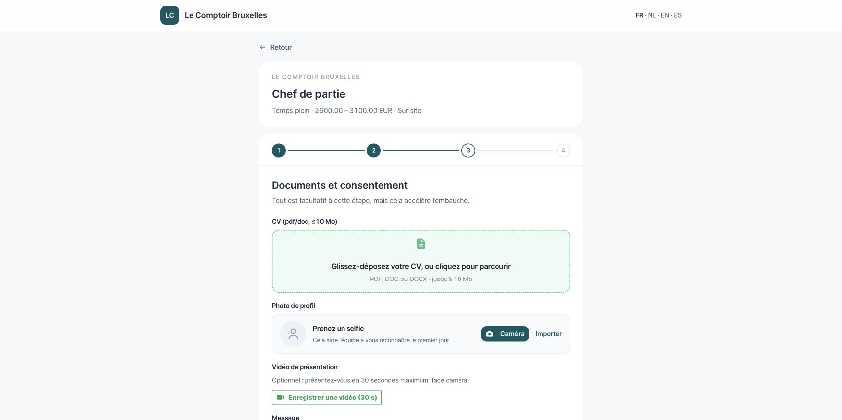 Étape 3 : CV, photo de profil et vidéo de présentation