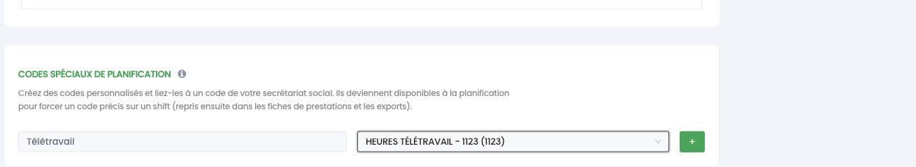 Codes spéciaux de planification liés à un code du secrétariat social