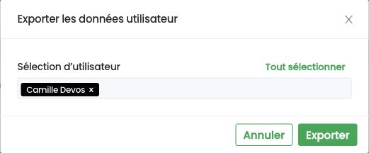 Fenêtre Exporter les données utilisateur : choix des collaborateurs