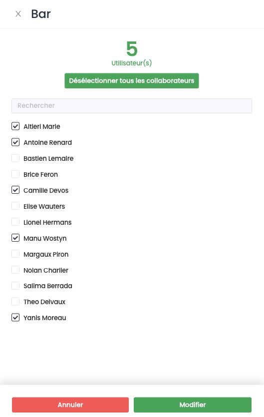 Assigner des collaborateurs à une section