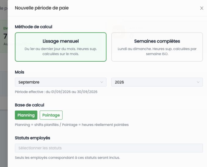 Nouvelle période de paie en lissage mensuel