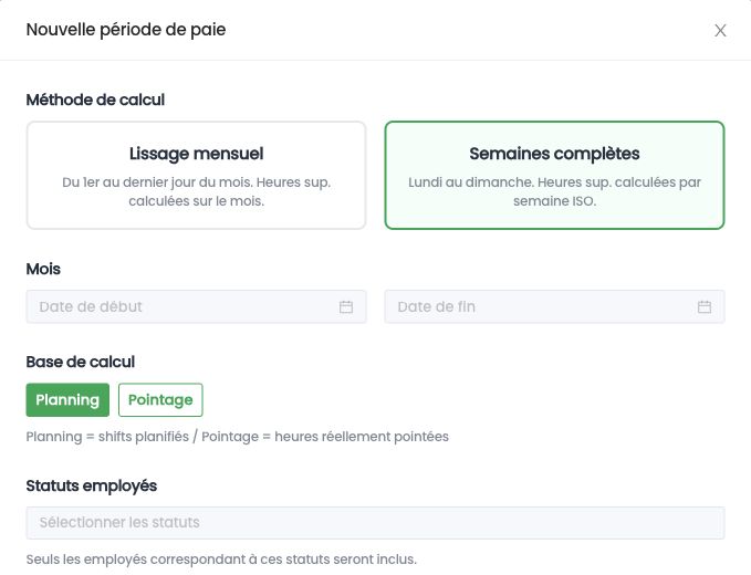 Nouvelle période de paie en semaines complètes