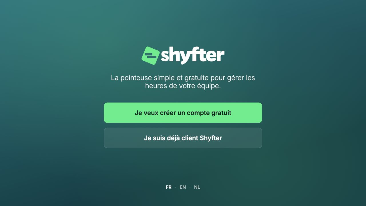 Écran d'accueil de Shyfter POS : appuyez sur Je suis déjà client Shyfter