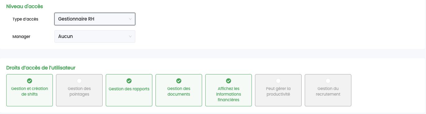 Droit Gestion du recrutement parmi les droits d'accès du collaborateur