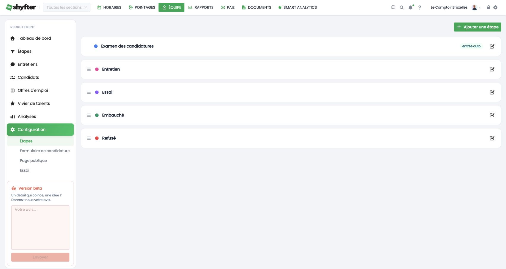 Configuration des étapes : ajouter, modifier ou réordonner
