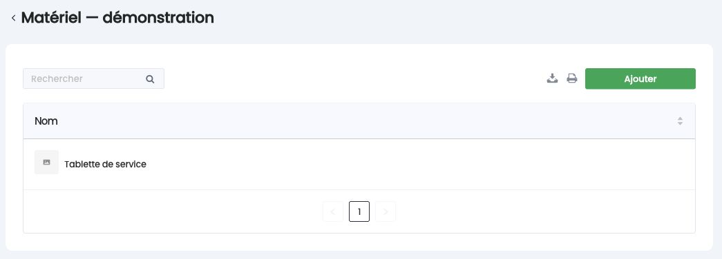 Liste des ressources d'un type, avec la recherche et le bouton Ajouter