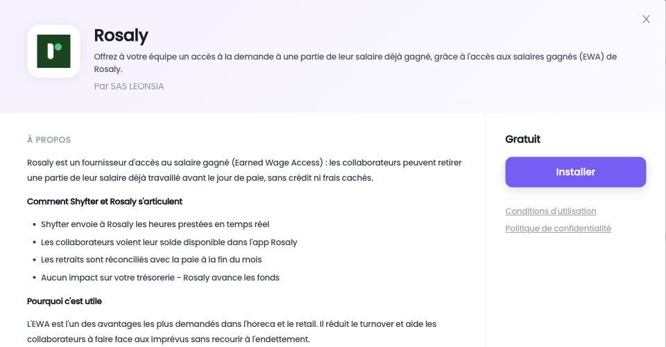 Fiche Rosaly dans le catalogue des intégrations