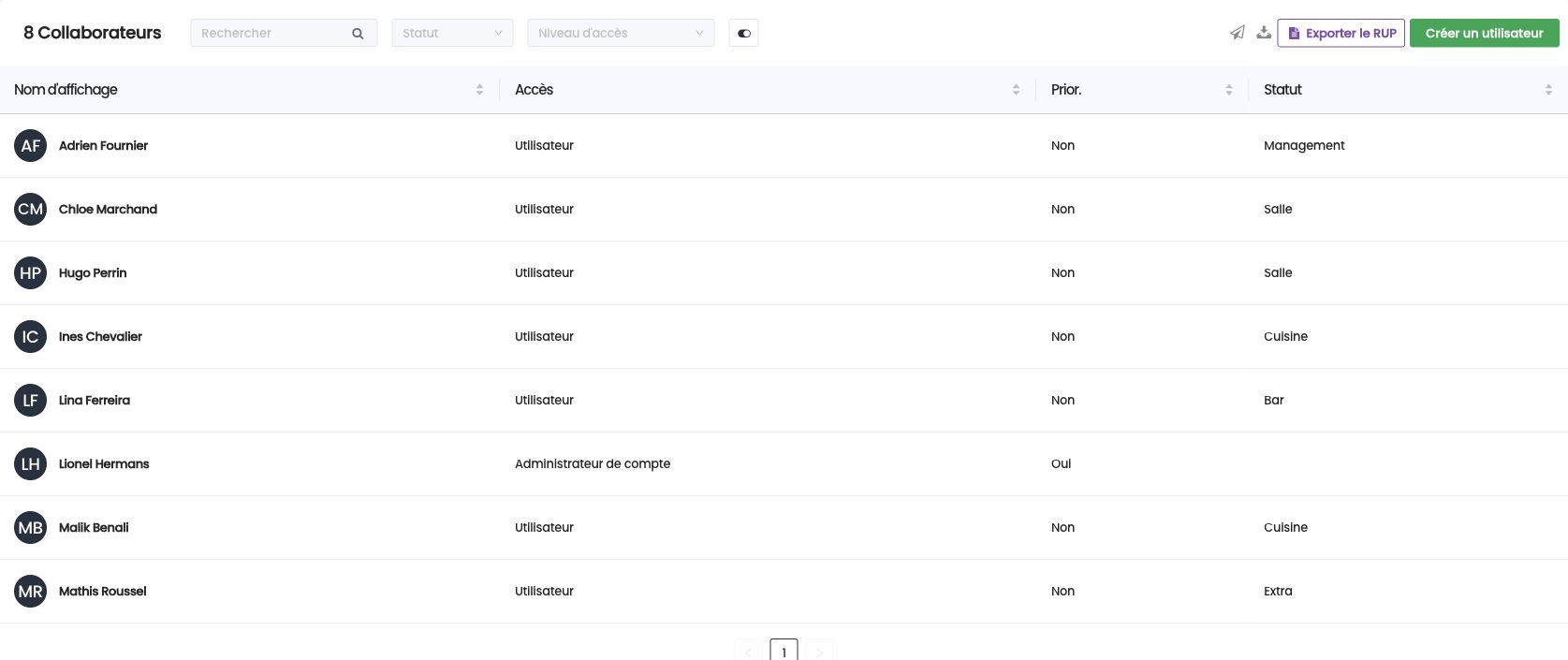 Bouton Exporter le RUP dans la liste des collaborateurs