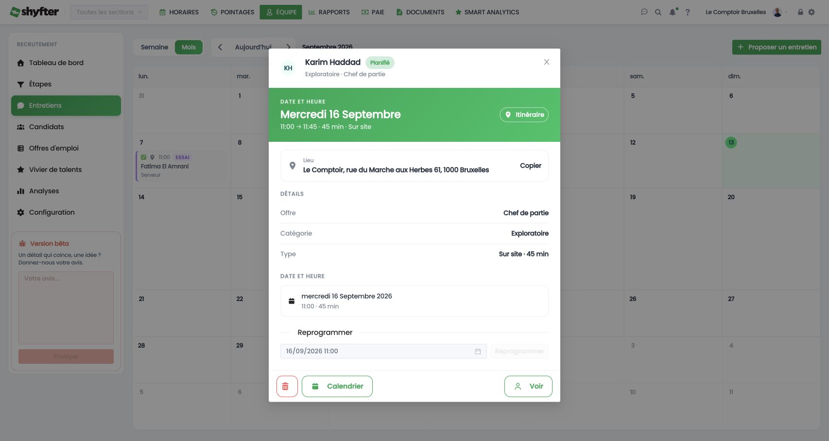 Détail d'un entretien planifié, avec Reprogrammer et la suppression