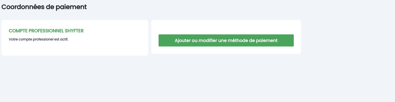 Page Coordonnées de paiement, avec le bouton Ajouter ou modifier une méthode de paiement
