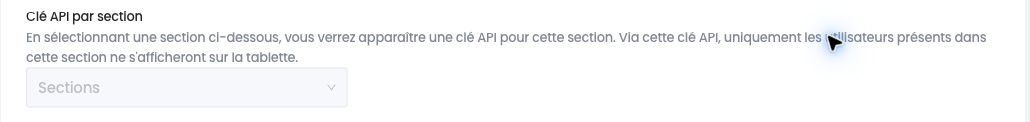 Choix d'une section pour afficher une clé API propre à cette section