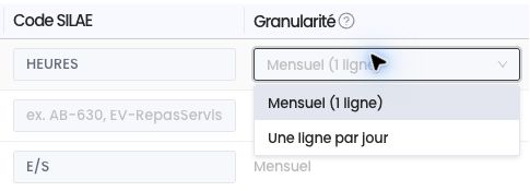Choix de la granularité d'un code SILAE : mensuel ou une ligne par jour