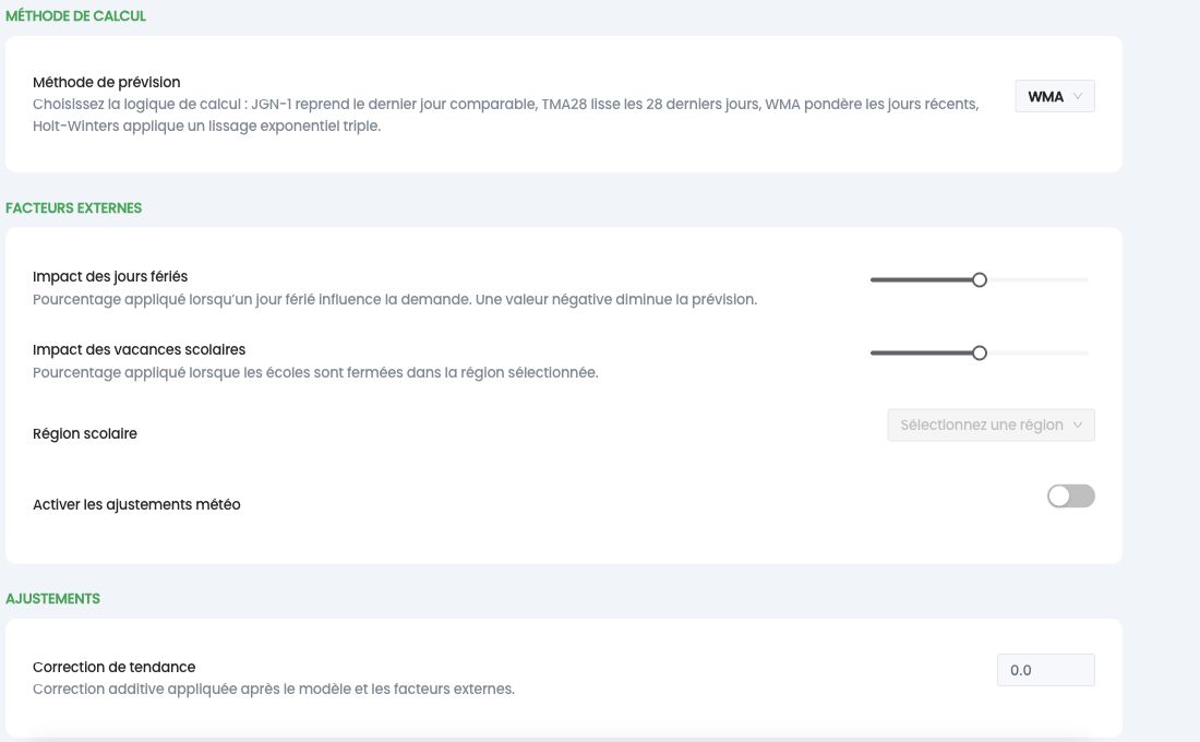 Bas de la page : facteurs externes et correction de tendance