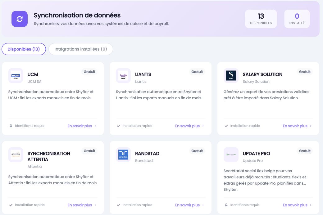 Catalogue Synchronisation de données : les connexions disponibles