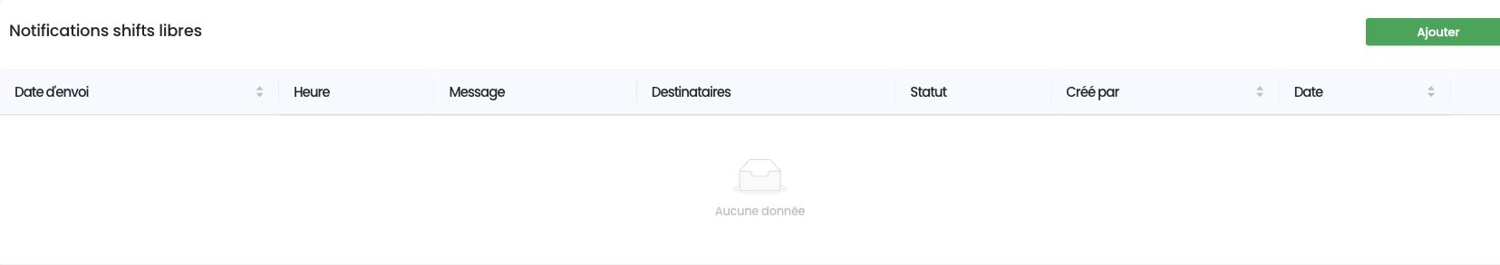 Page Notifications shifts libres, avec le bouton Ajouter