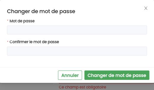 Fenêtre Changer de mot de passe