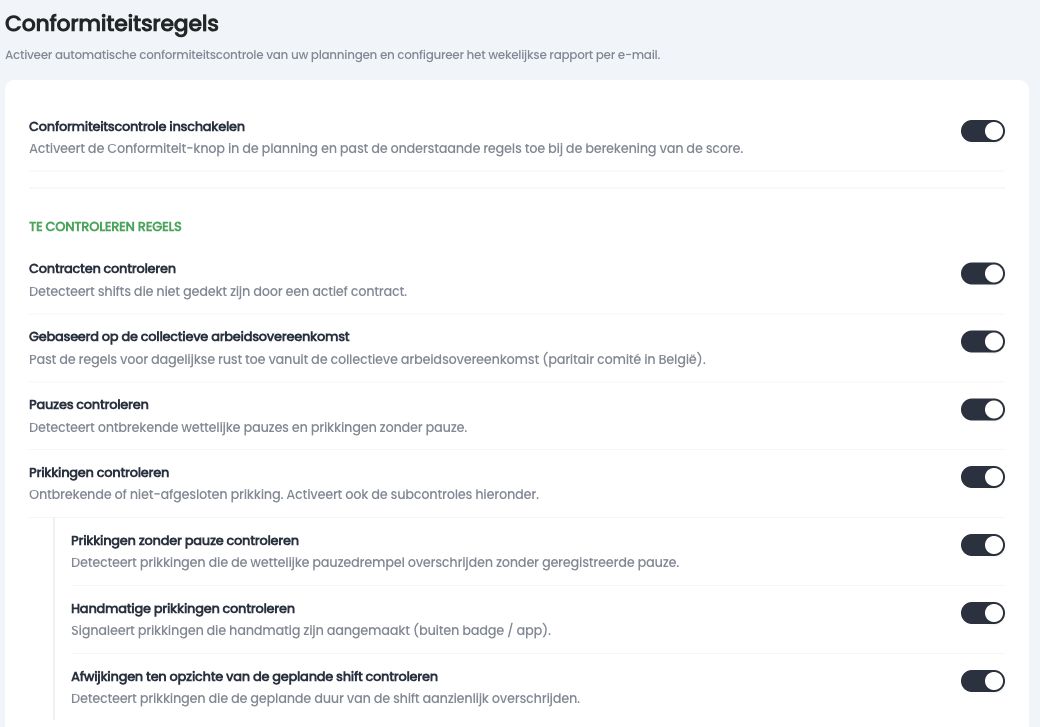 Conformiteitsregels: de hoofdschakelaar en de te controleren regels