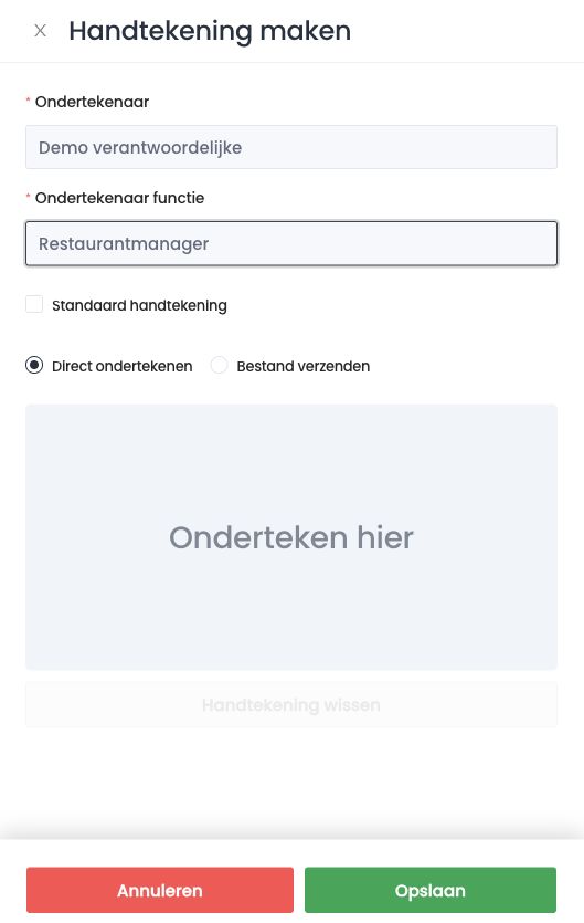 Paneel Handtekening maken: ondertekenaar, functie en getekende of geladen handtekening